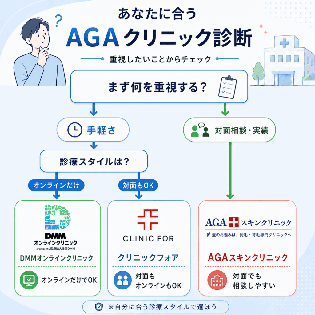 池袋でAGA治療を検討する方向けのクリニック診断フローチャート