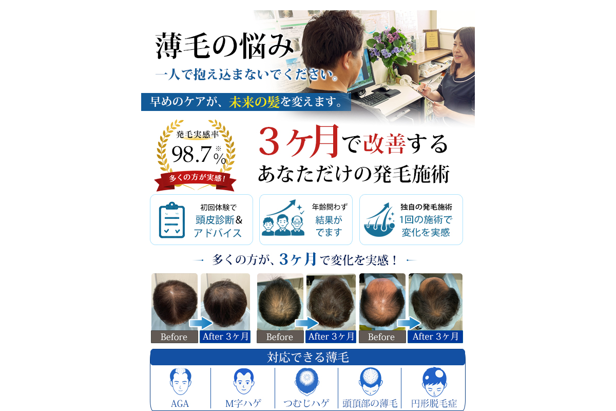 鹿児島中央店 スーパースカルプ発毛センター｜発毛技能士に薄毛対策を相談できる発毛サロンの公式サイト