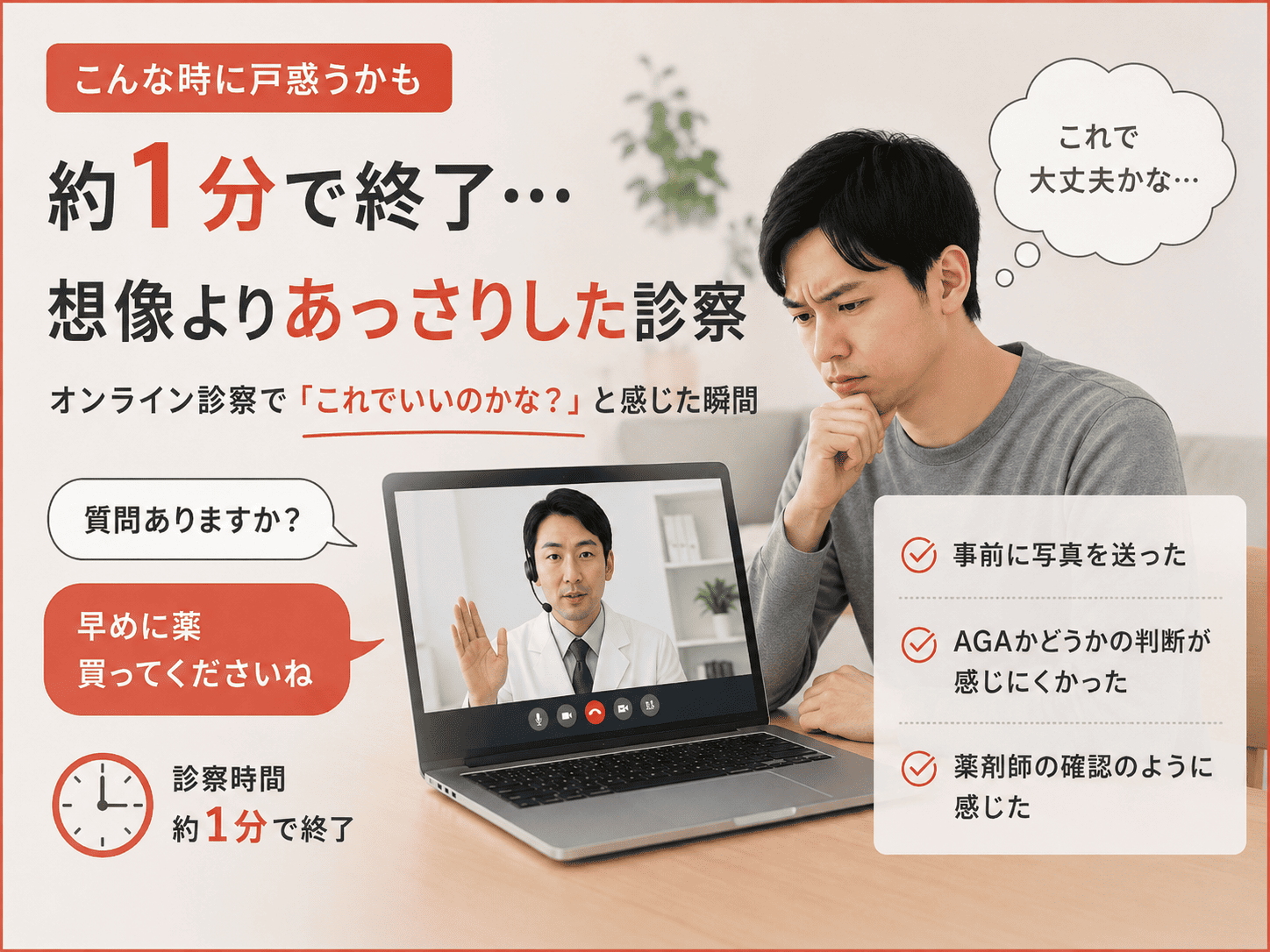 約1分で終了…想像よりあっさりした診察。オンライン診察で「これでいいのかな？」と感じた瞬間